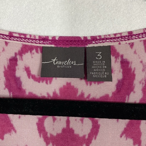 Chicos Travelers Ilkat Pink and White Scroll Patterned Jersey Dress size 3 - Picture 4 of 10